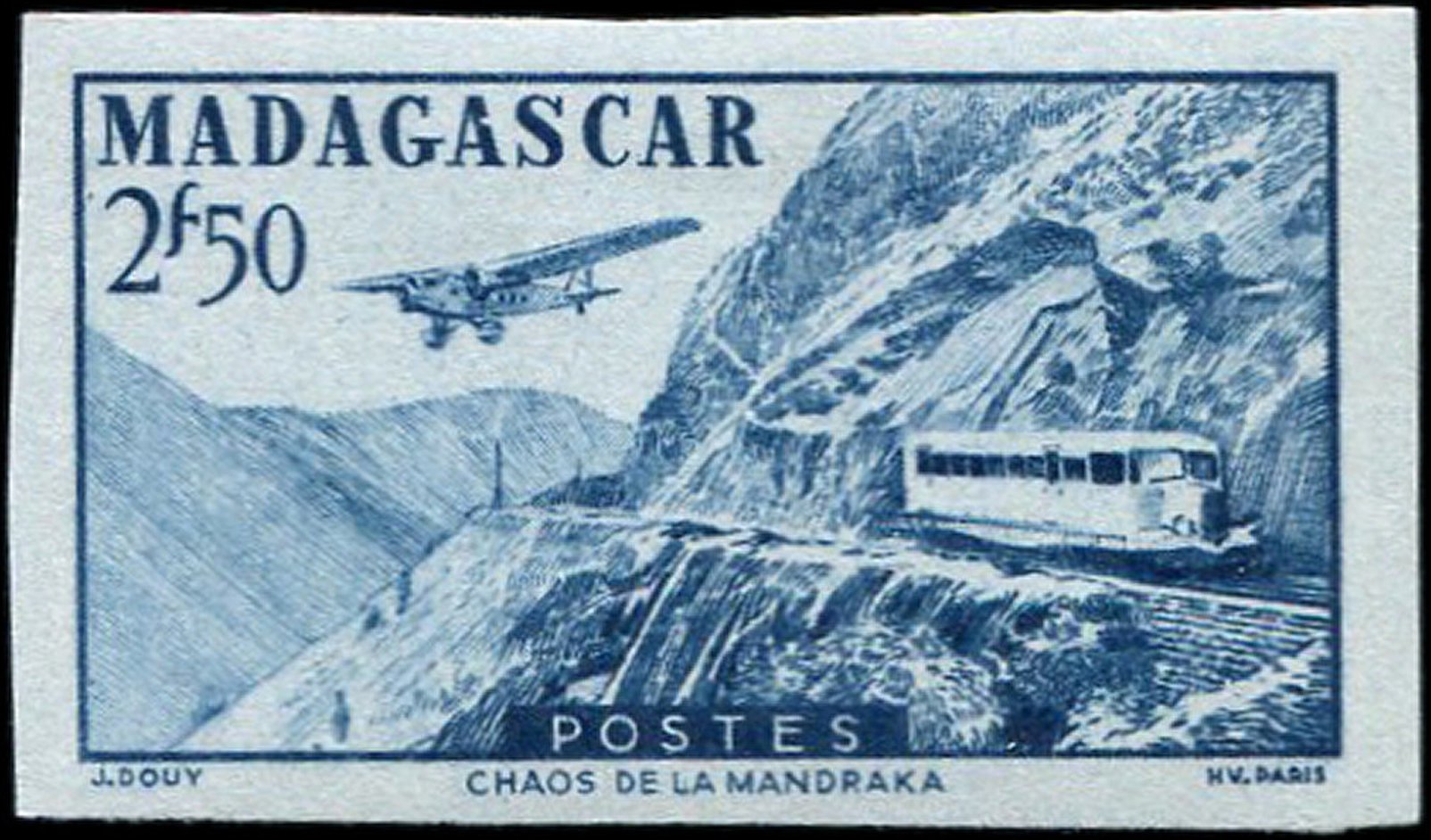 stamps Madagascar Unissued post-war airmail with diesel railcar 